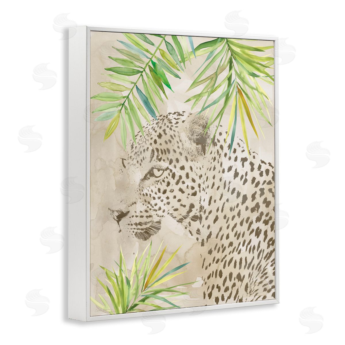 Carol Robinson Leopard Impression & Palms White Framed Giclee Wall Art Print