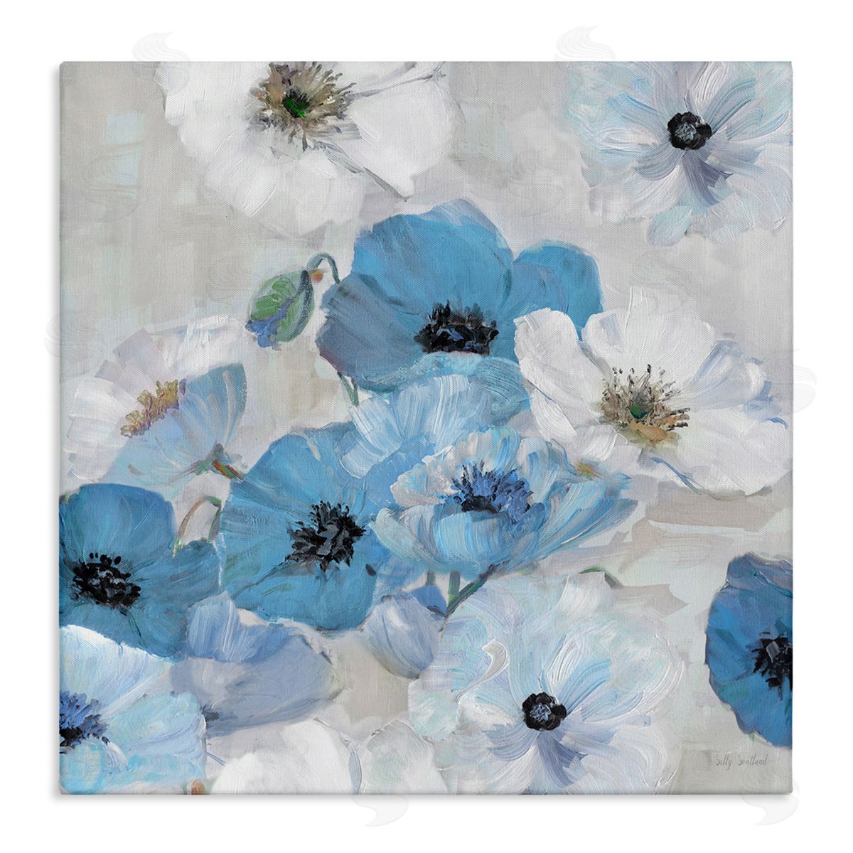 Sally Swatland Blue & White Flowers Canvas Wall Art Print