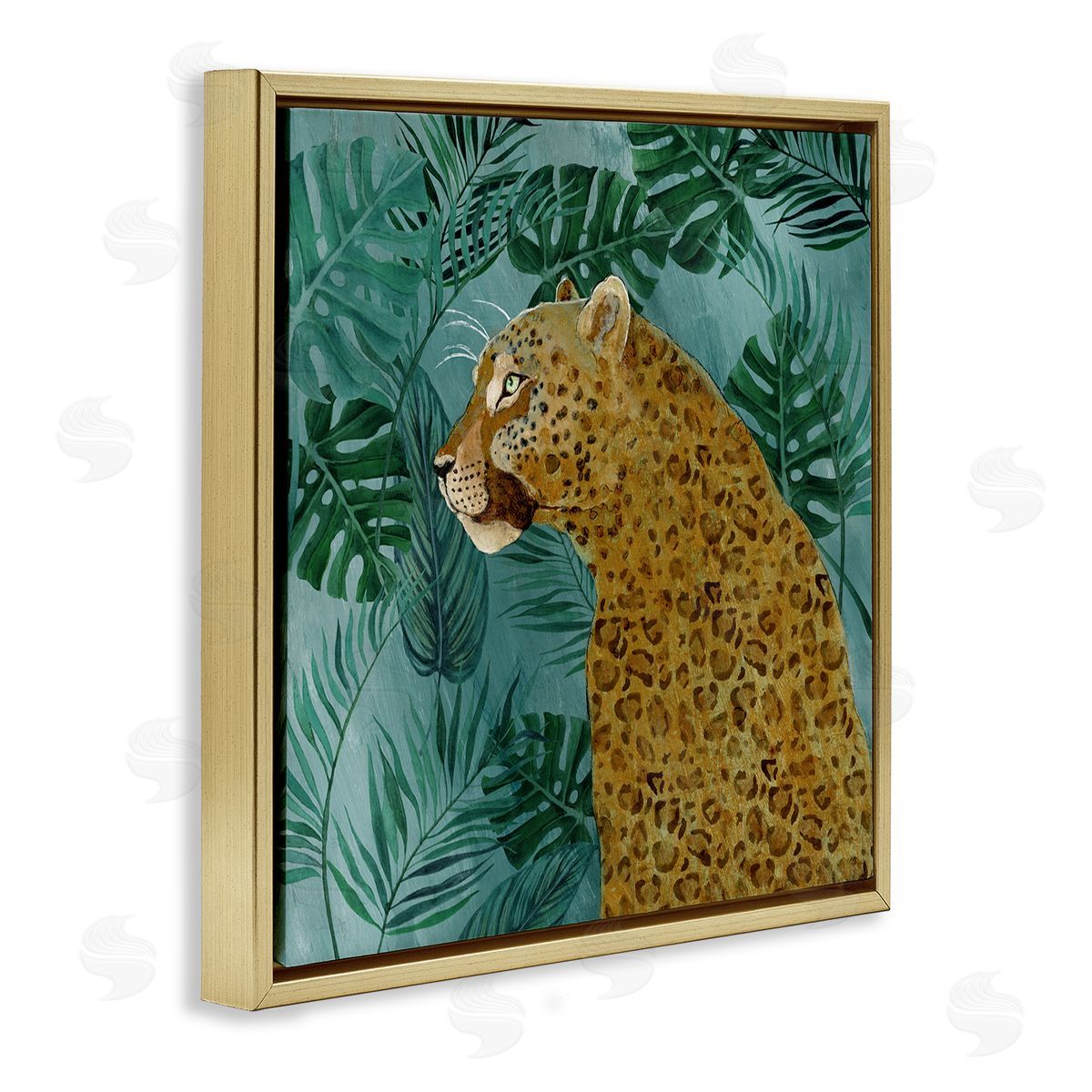 Janet Tava Monstera & Palms Cheetah Gold Floating Frame Canvas Wall Art Print