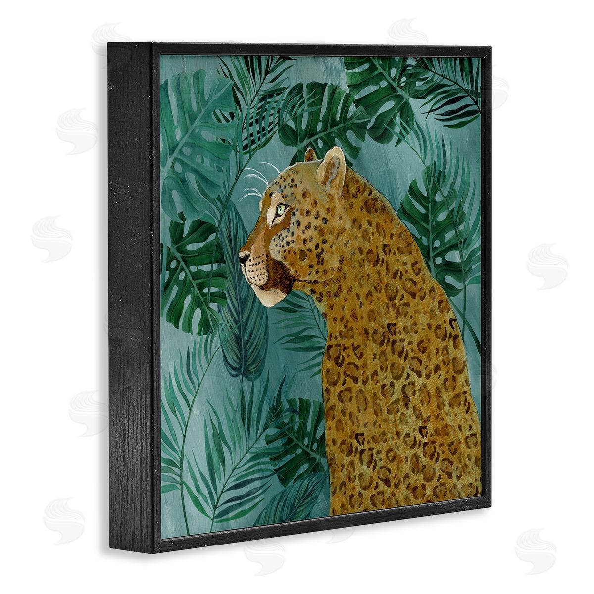 Janet Tava Monstera & Palms Cheetah Black Framed Giclee Wall Art Print