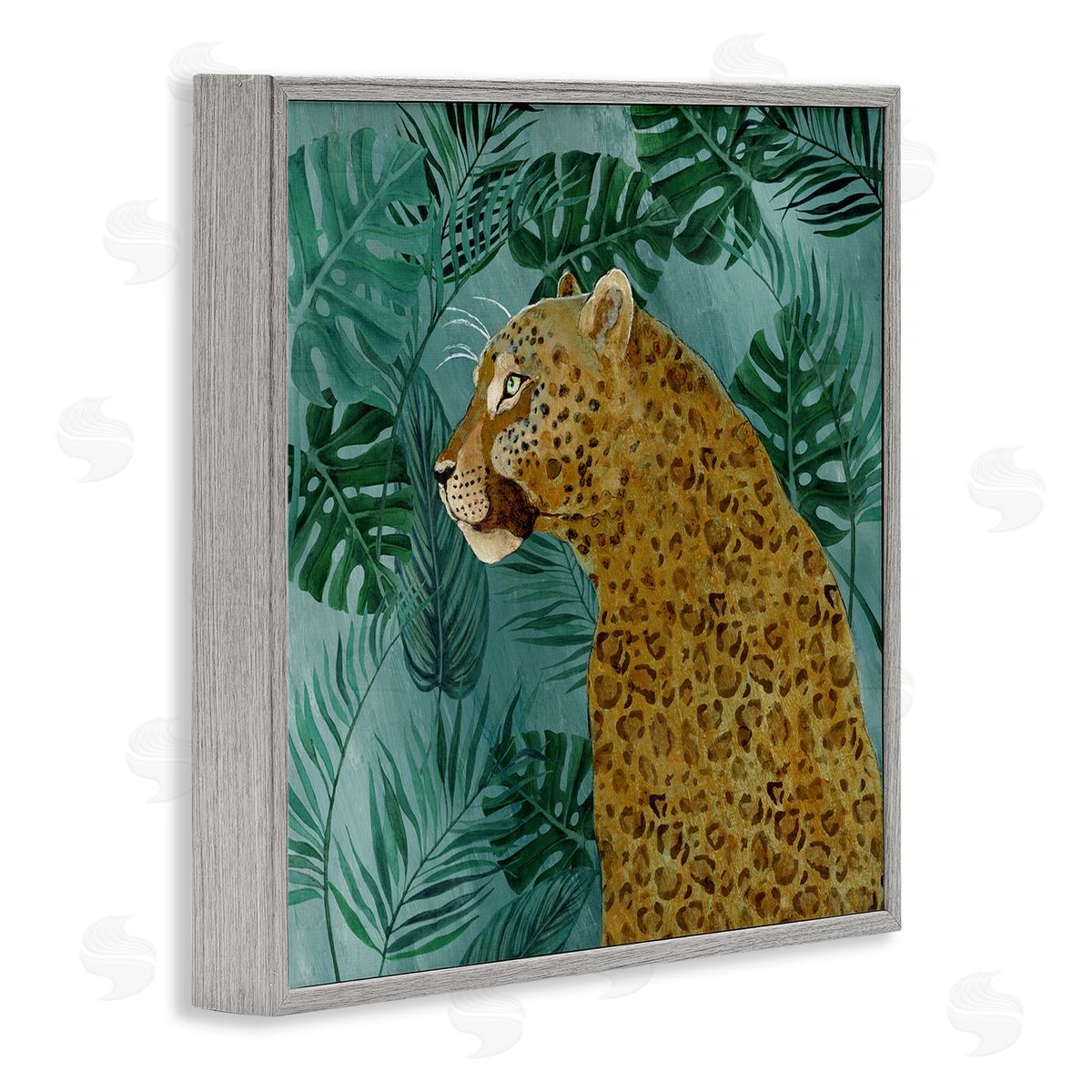 Janet Tava Monstera & Palms Cheetah Gray Framed Giclee Wall Art Print