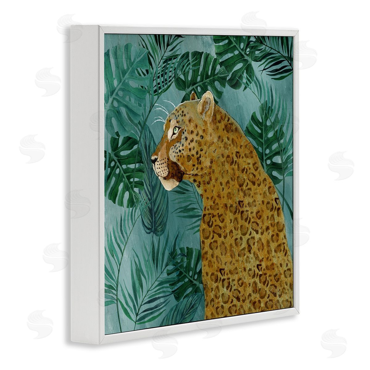 Janet Tava Monstera & Palms Cheetah White Framed Giclee Wall Art Print