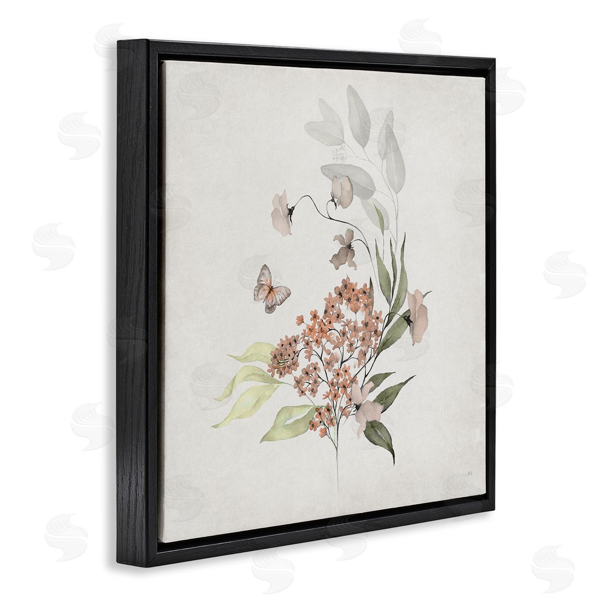 Susan Jill Orchid Florals & Butterfly Black Floating Frame Canvas Wall Art Print