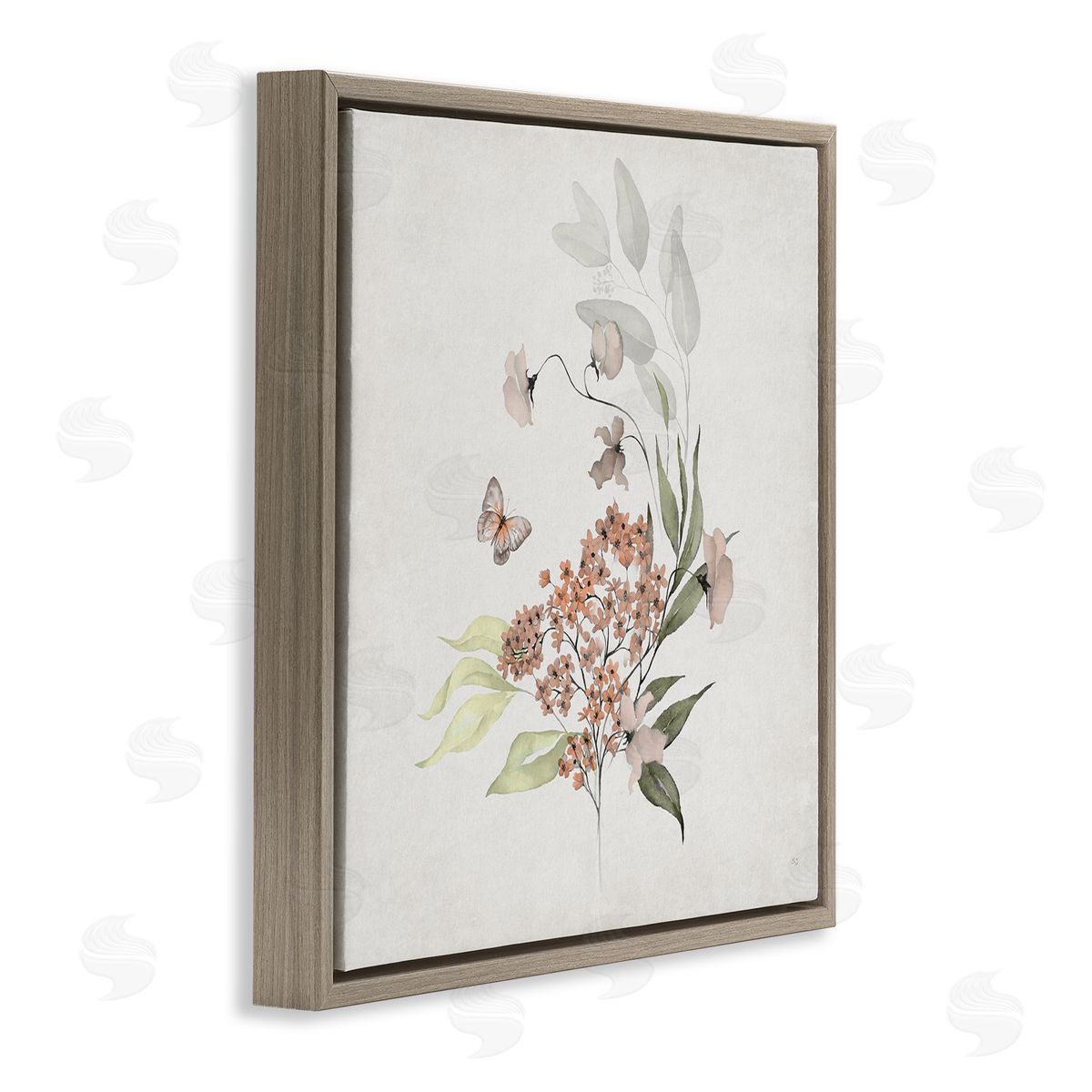 Susan Jill Orchid Florals & Butterfly Brown Floating Frame Canvas Wall Art Print