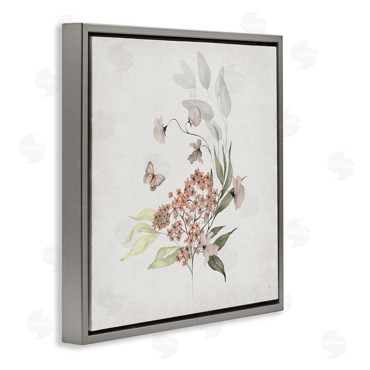 Susan Jill Orchid Florals & Butterfly Gray Floating Frame Canvas Wall Art Print