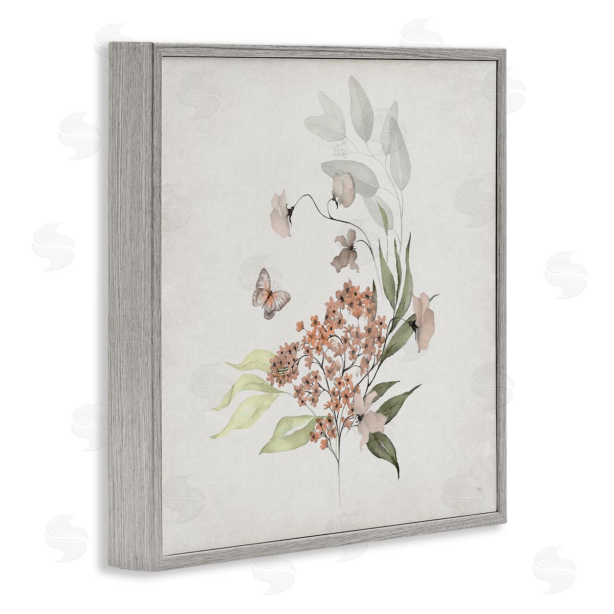 Susan Jill Orchid Florals & Butterfly Gray Framed Giclee Wall Art Print