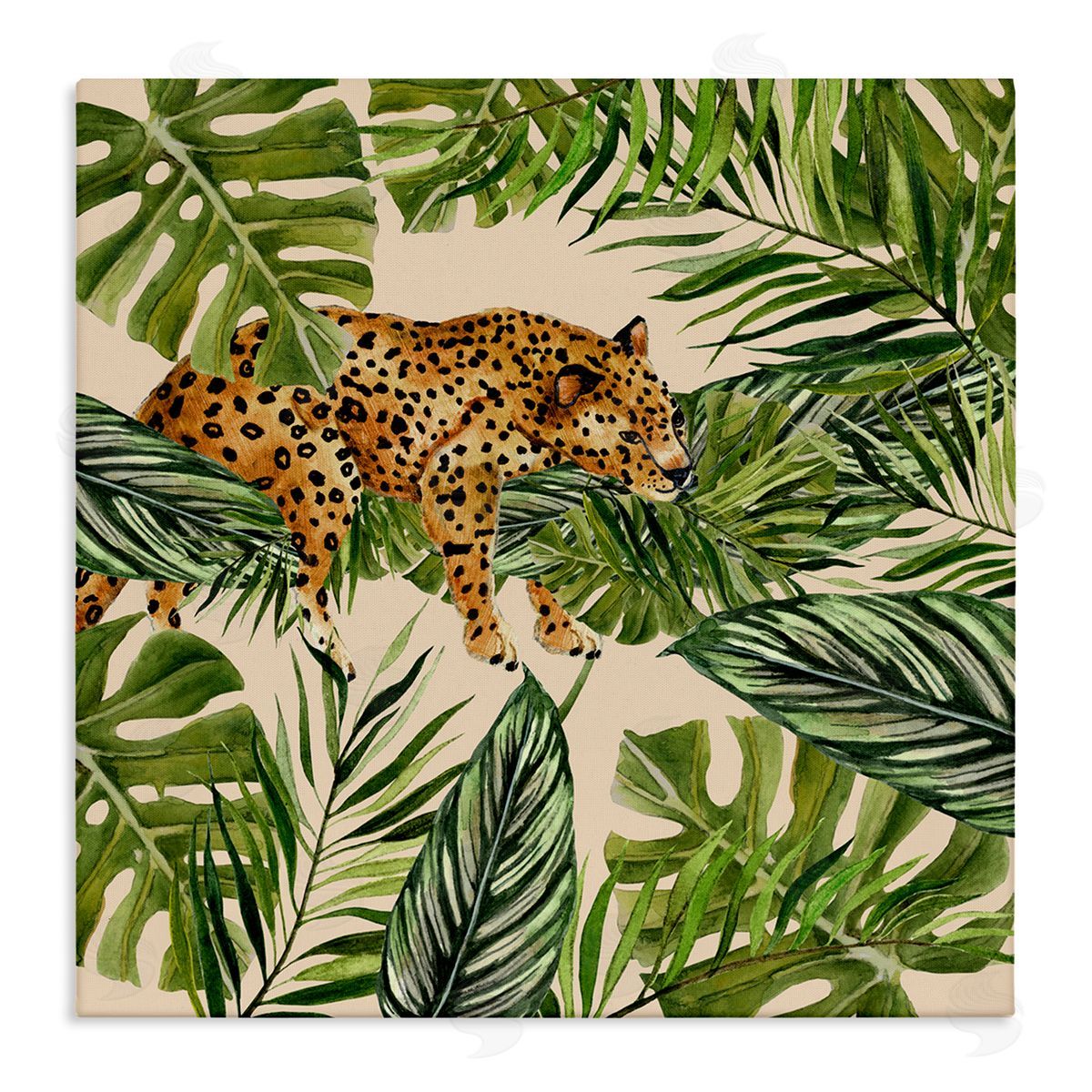 Janet Tava Resting Leopard on Branch Canvas Wall Art Print