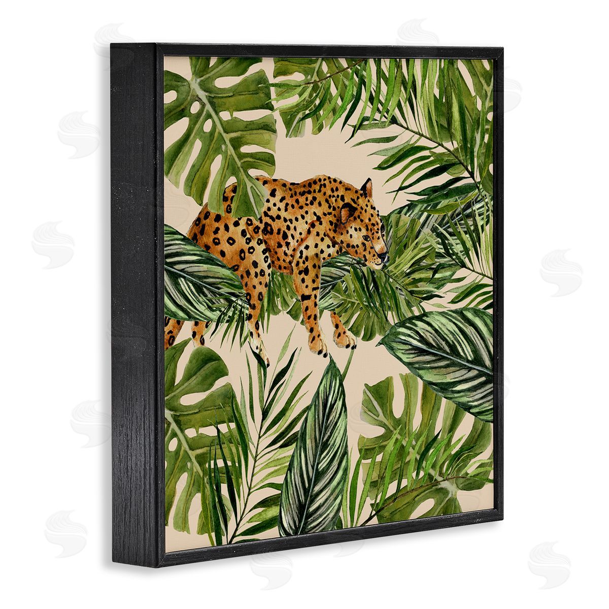 Janet Tava Resting Leopard on Branch Black Framed Giclee Wall Art Print