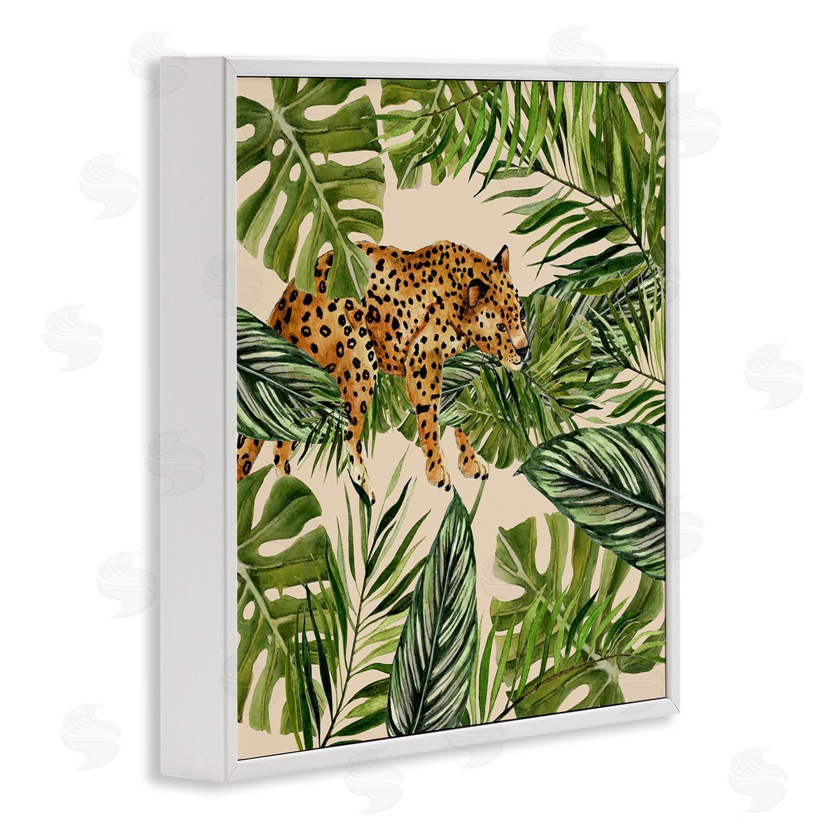 Janet Tava Resting Leopard on Branch White Framed Giclee Wall Art Print