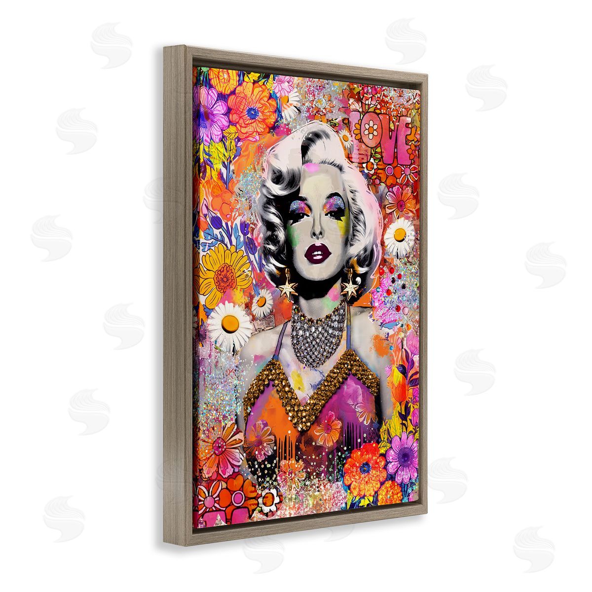 Jess Stempel Hippie Bedecked Marilyn Brown Floating Frame Canvas Wall Art Print