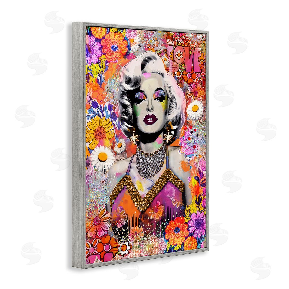 Jess Stempel Hippie Bedecked Marilyn Gray Framed Giclee Wall Art Print