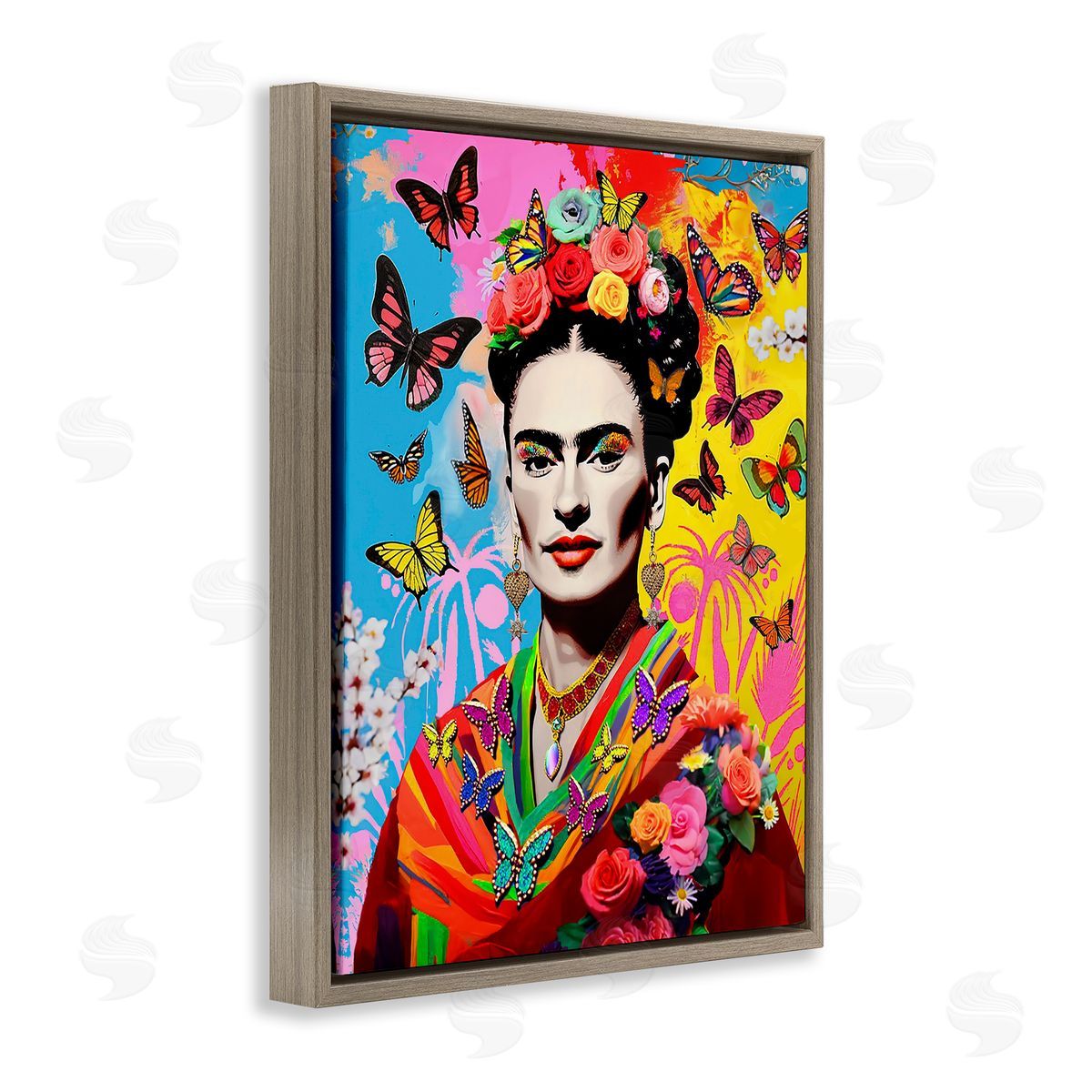 Jess Stempel Eccentric Butterflies Frida Brown Floating Frame Canvas Wall Art Print