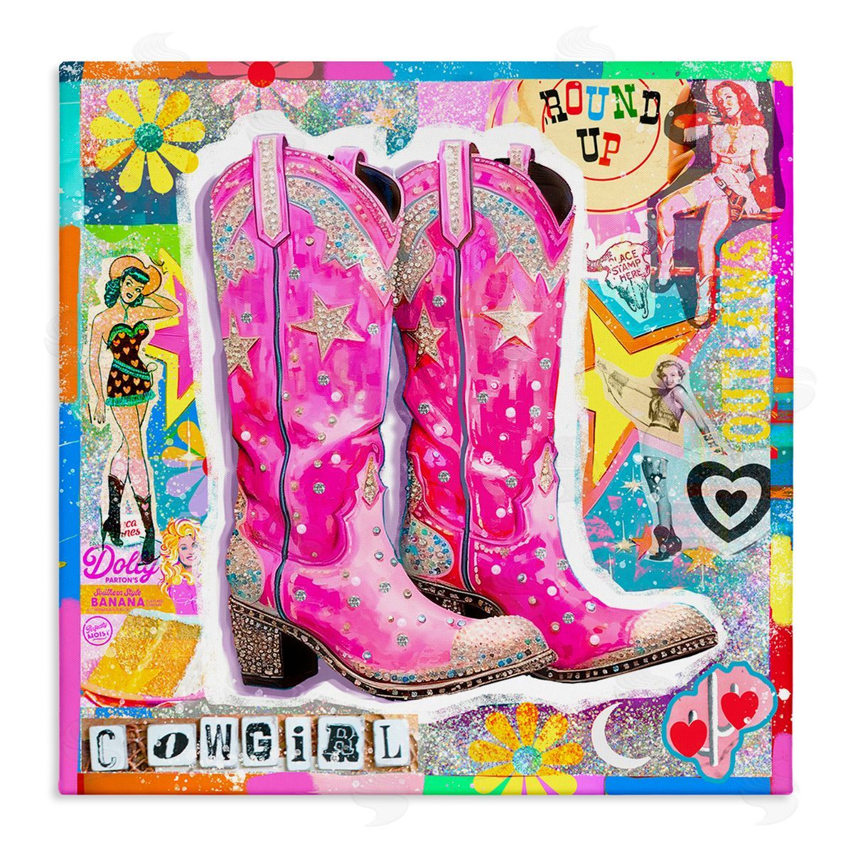 Jess Stempel Groovy Vintage Cowgirl Collage Canvas Wall Art Print