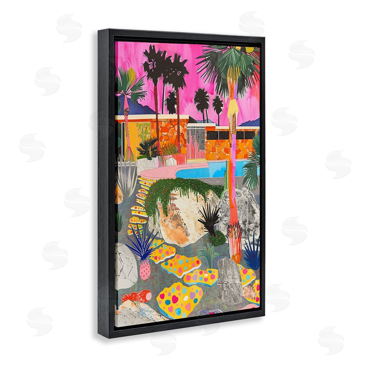 Jess Stempel Modern Tropical Villa Collage Black Floating Frame Canvas Wall Art Print