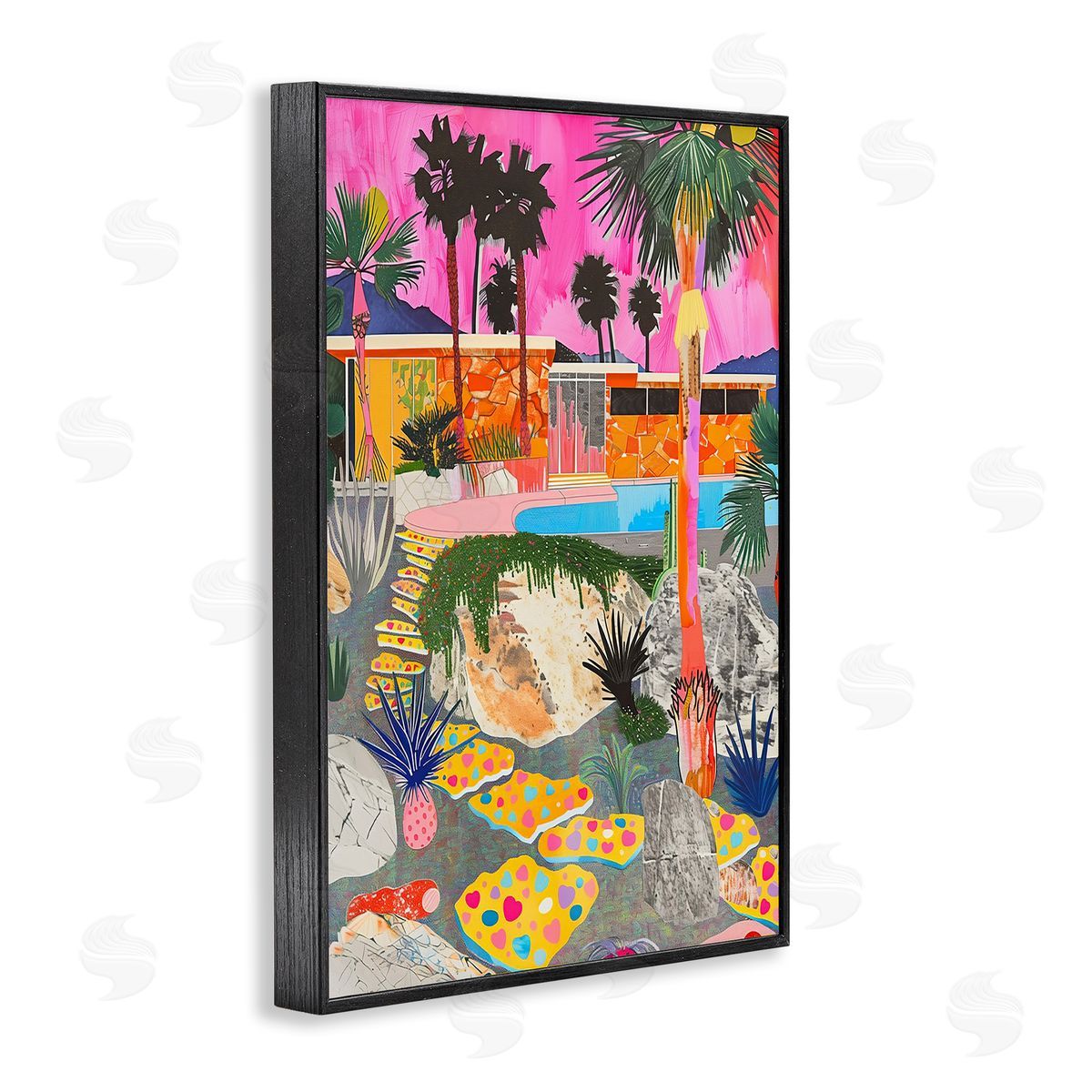 Jess Stempel Modern Tropical Villa Collage Black Framed Giclee Wall Art Print