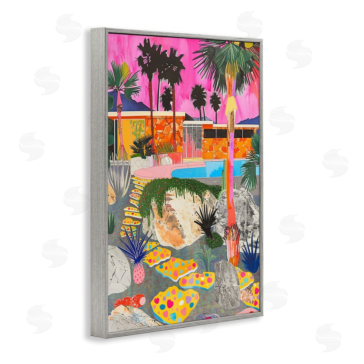 Jess Stempel Modern Tropical Villa Collage Gray Framed Giclee Wall Art Print