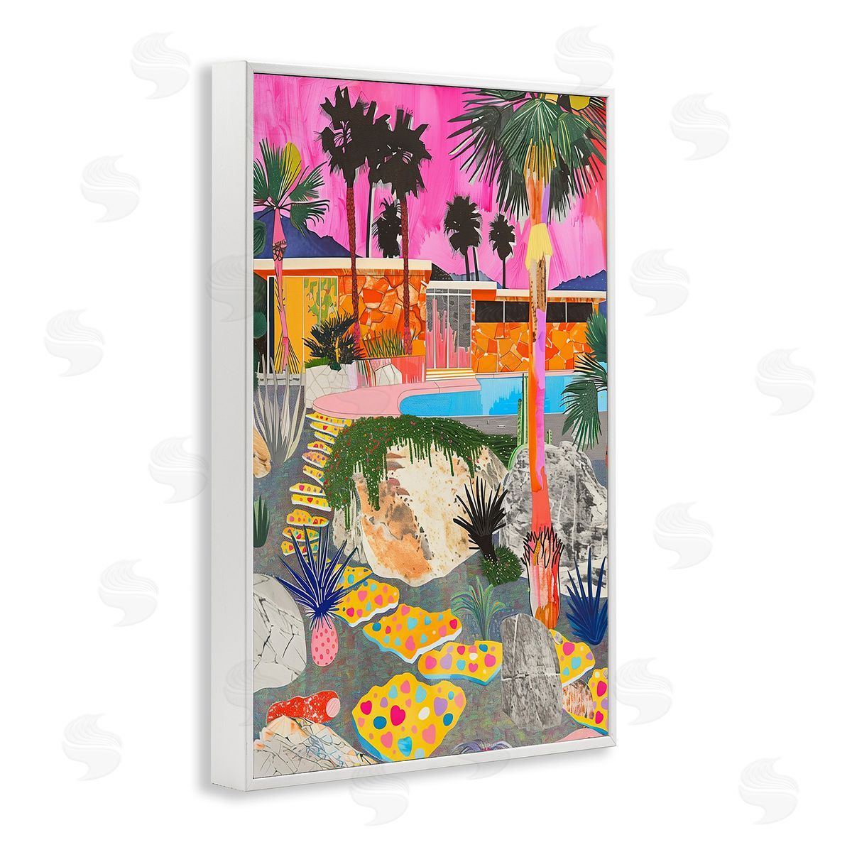Jess Stempel Modern Tropical Villa Collage White Framed Giclee Wall Art Print