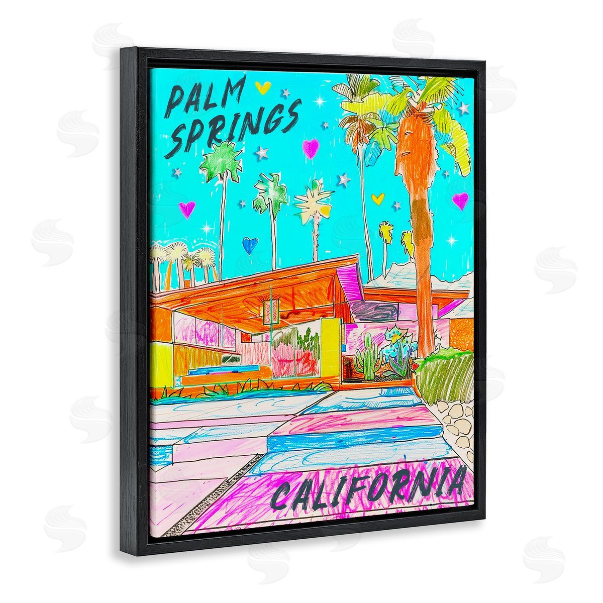 Jess Stempel Palm Springs Villa Doodle Black Floating Frame Canvas Wall Art Print