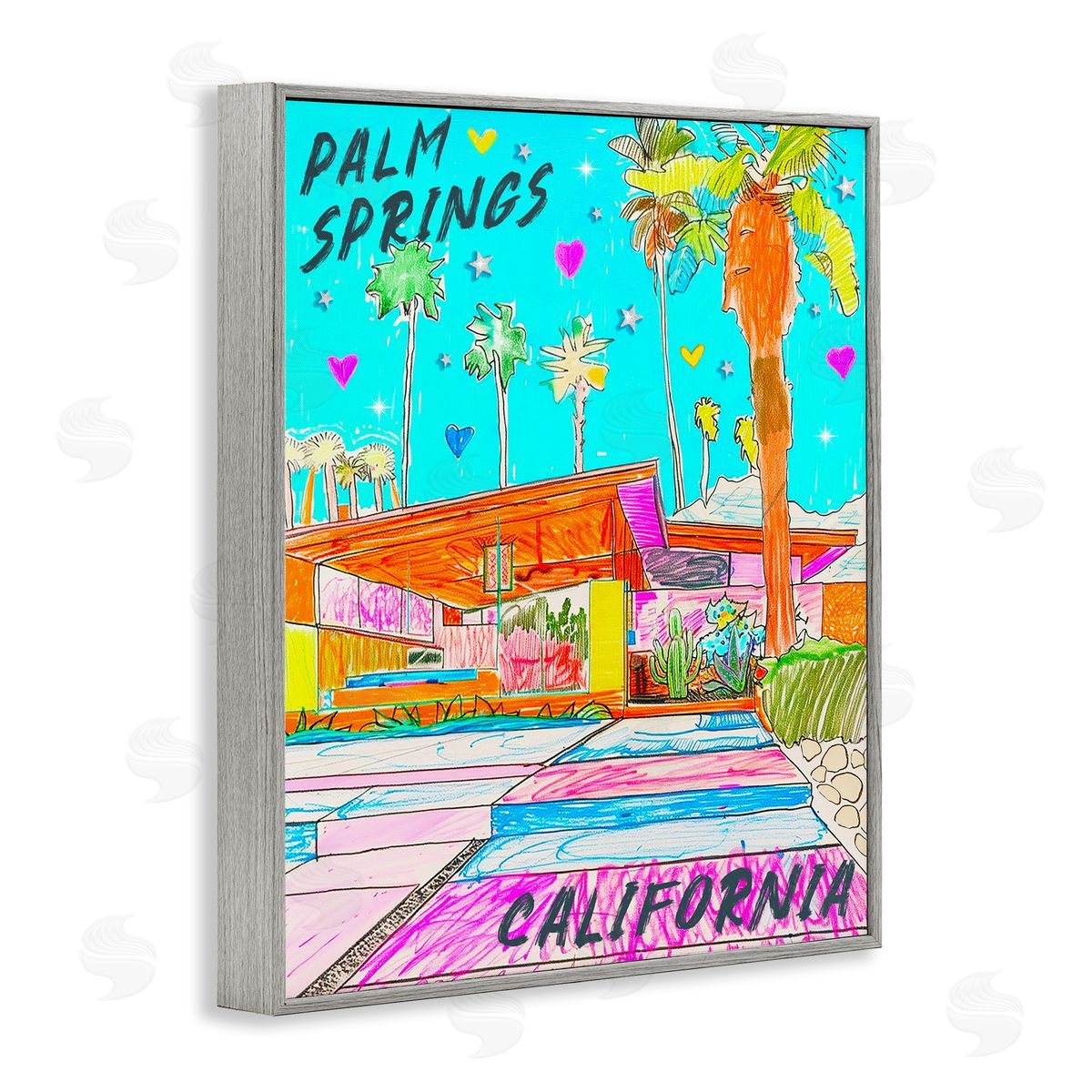 Jess Stempel Palm Springs Villa Doodle Gray Framed Giclee Wall Art Print
