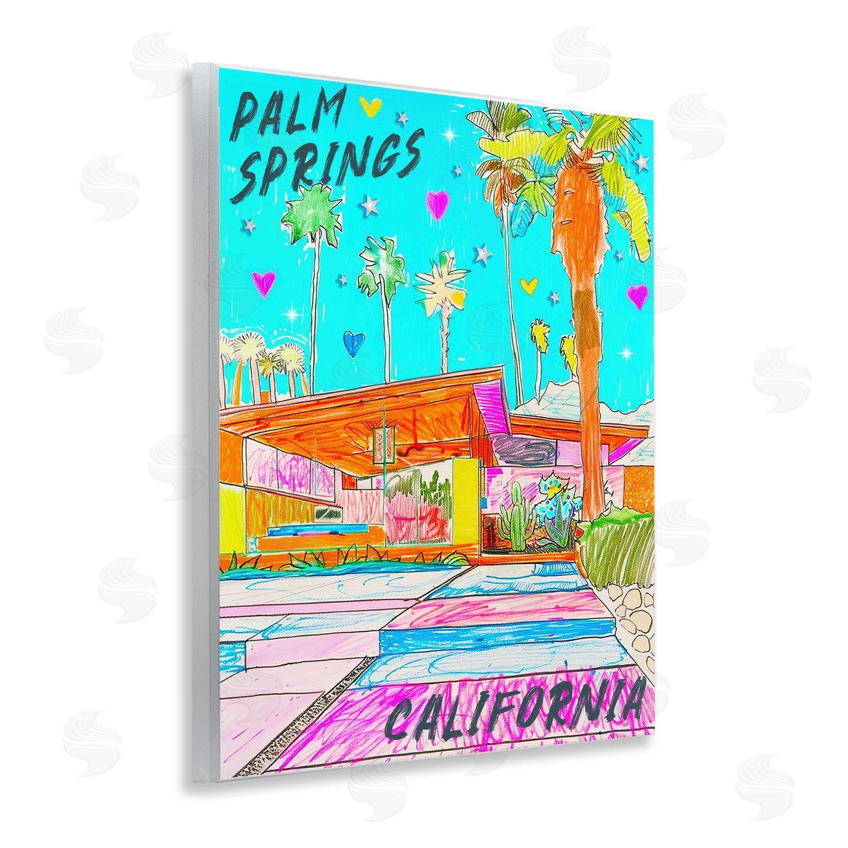 Jess Stempel Palm Springs Villa Doodle Wooden Wall Plaque Art Print