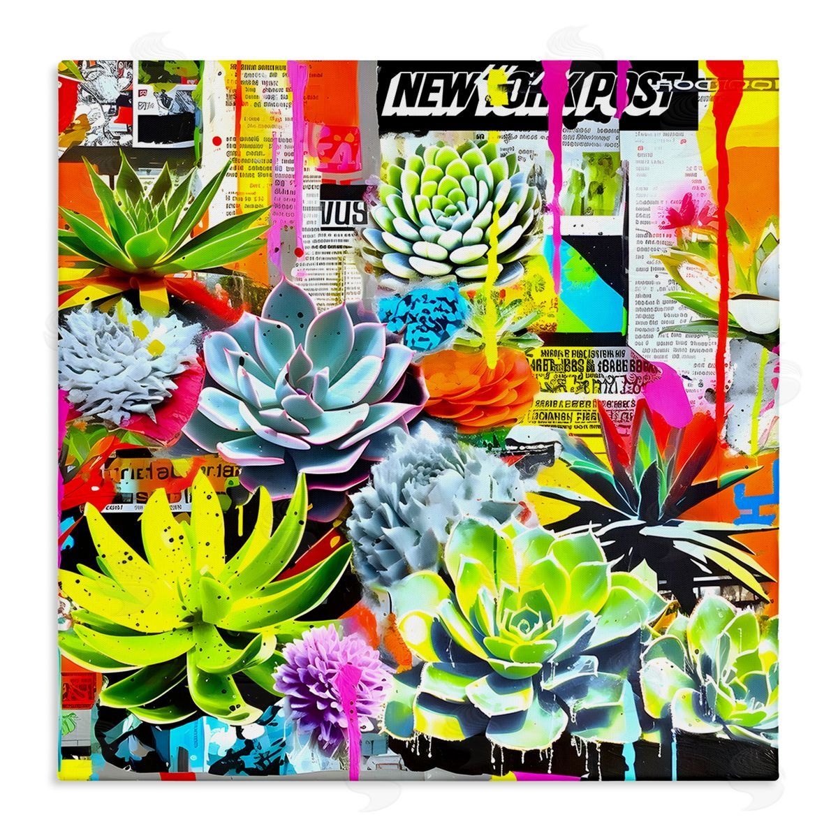 Jess Stempel Urban Graffiti Succulents Canvas Wall Art Print
