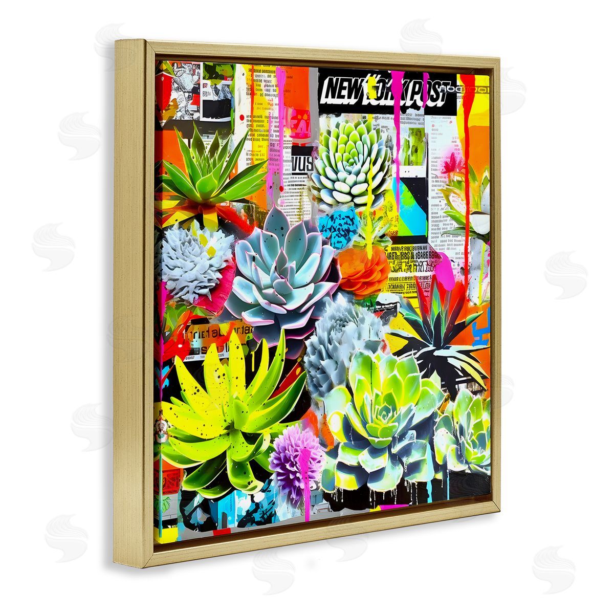 Jess Stempel Urban Graffiti Succulents Gold Floating Frame Canvas Wall Art Print