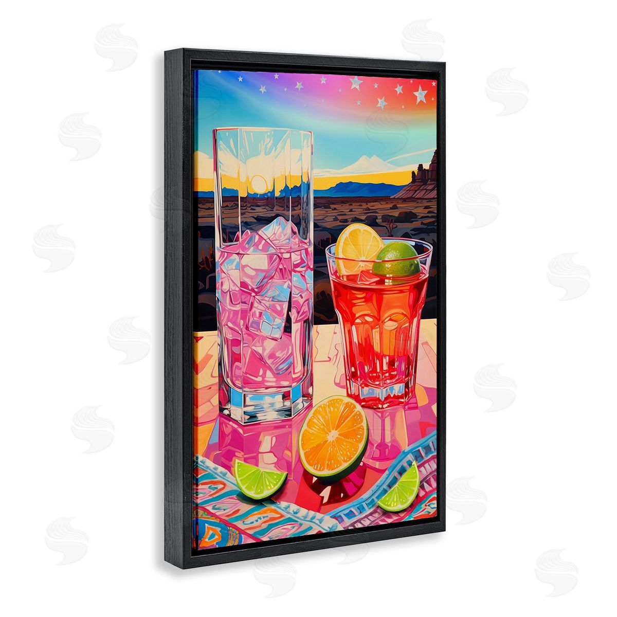 Jess Stempel Cocktails at Sunset View Black Floating Frame Canvas Wall Art Print