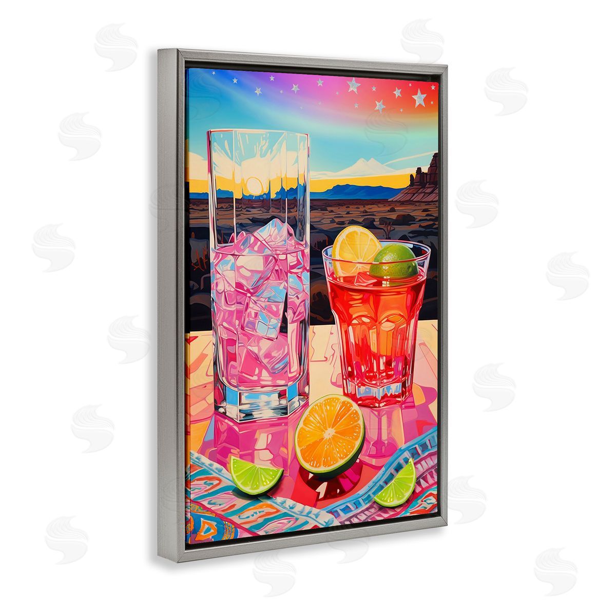 Jess Stempel Cocktails at Sunset View Gray Floating Frame Canvas Wall Art Print