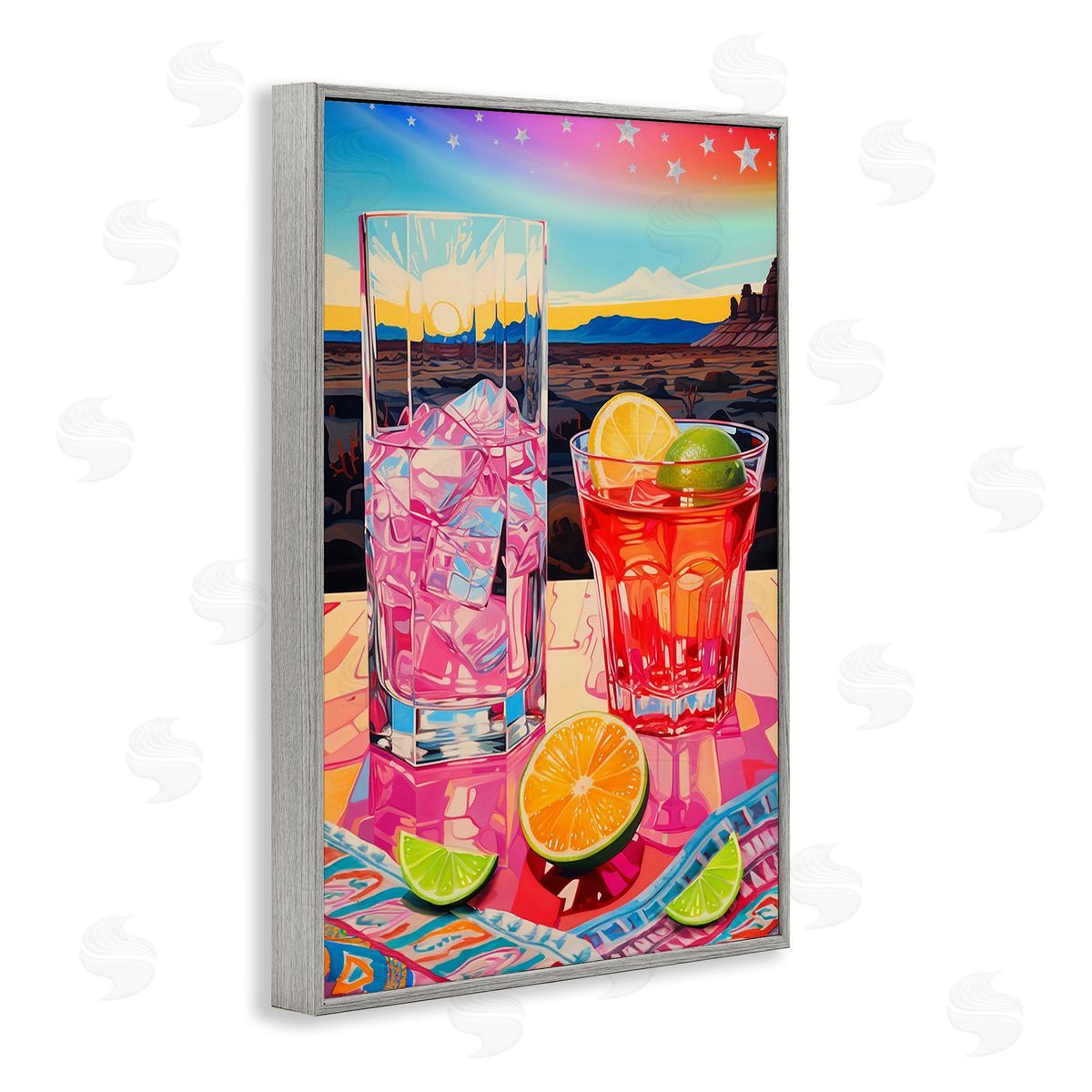 Jess Stempel Cocktails at Sunset View Gray Framed Giclee Wall Art Print