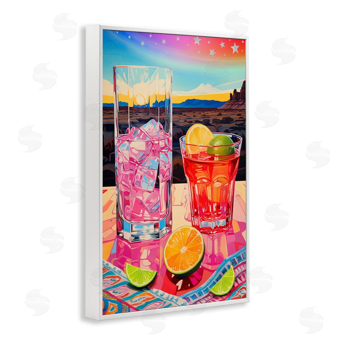 Jess Stempel Cocktails at Sunset View White Framed Giclee Wall Art Print