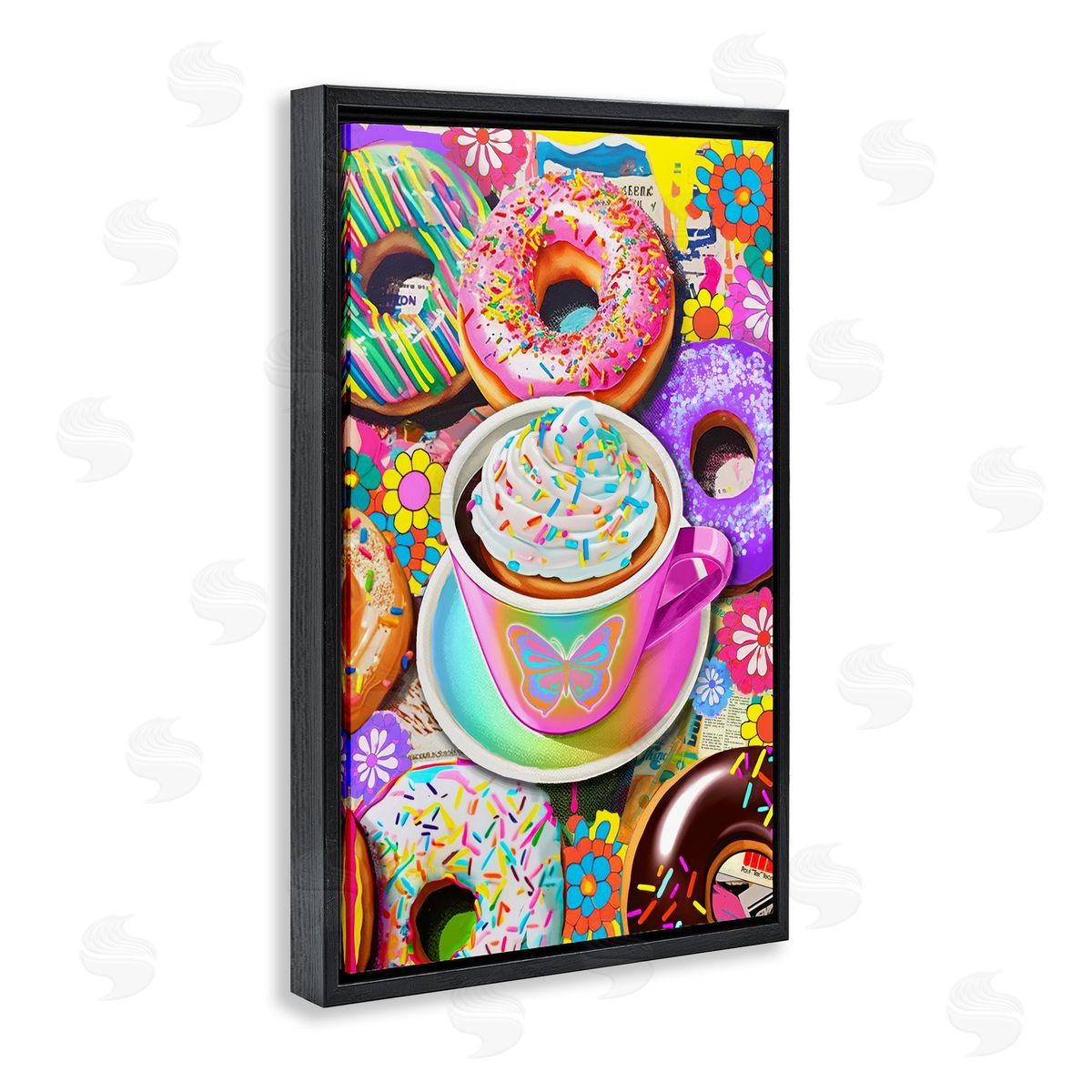 Jess Stempel Pastel Donuts & Coffee Mug Black Floating Frame Canvas Wall Art Print