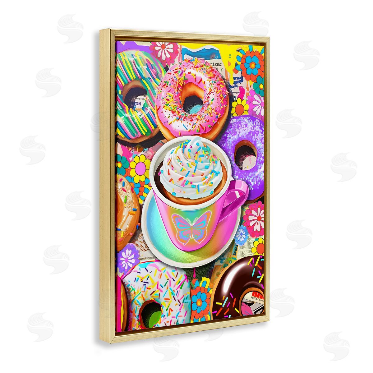 Jess Stempel Pastel Donuts & Coffee Mug Gold Floating Frame Canvas Wall Art Print