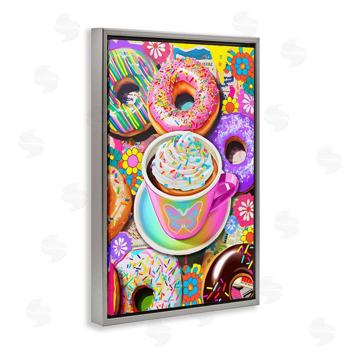 Jess Stempel Pastel Donuts & Coffee Mug Gray Floating Frame Canvas Wall Art Print