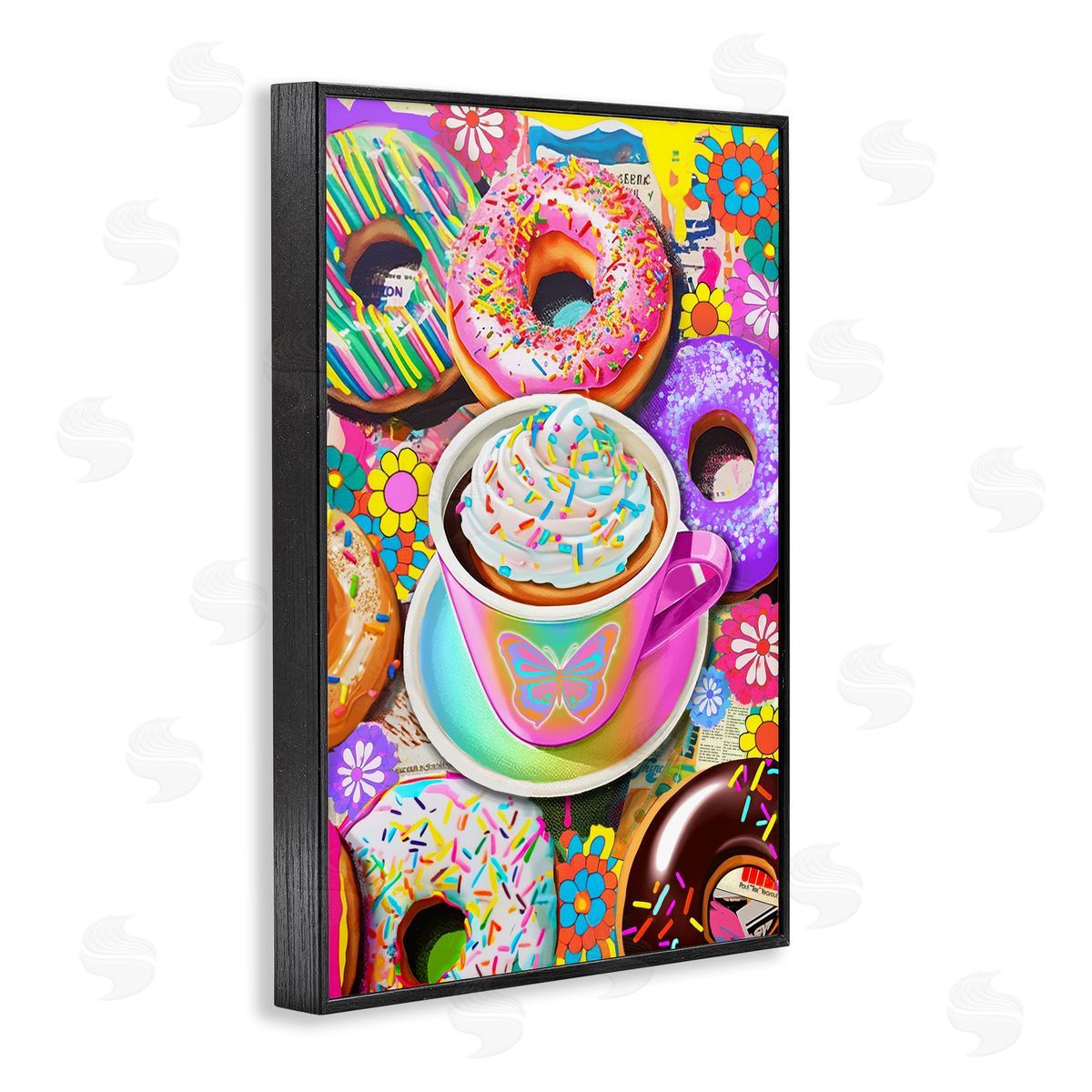 Jess Stempel Pastel Donuts & Coffee Mug Black Framed Giclee Wall Art Print
