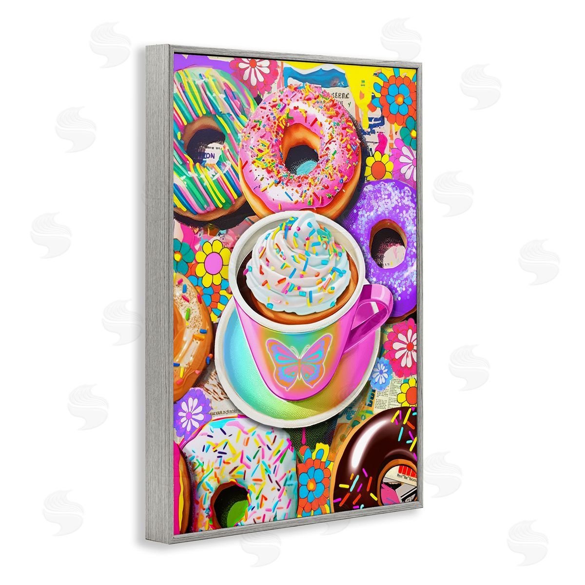 Jess Stempel Pastel Donuts & Coffee Mug Gray Framed Giclee Wall Art Print