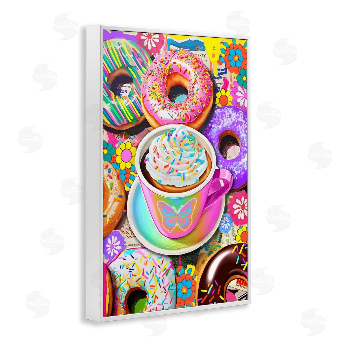 Jess Stempel Pastel Donuts & Coffee Mug White Framed Giclee Wall Art Print