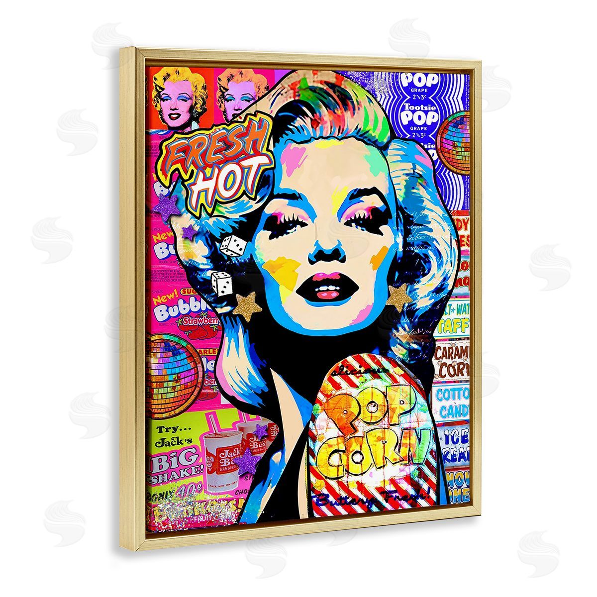Jess Stempel Groovy Pop Style Marilyn Gold Floating Frame Canvas Wall Art Print
