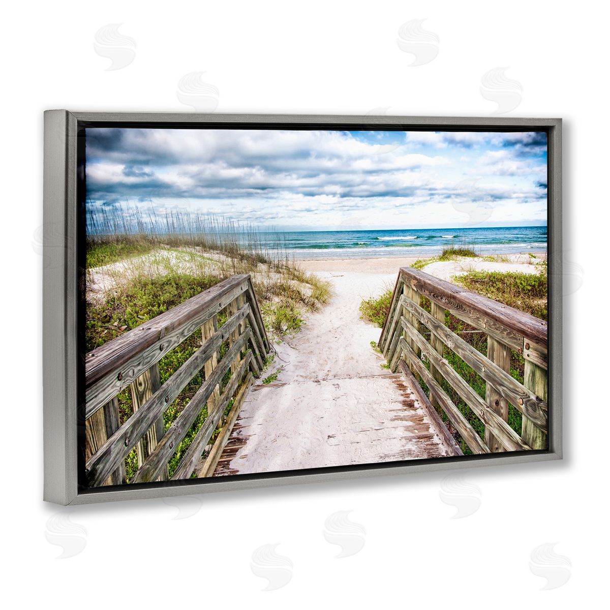 Mary Lou Johnson Sandy Coast Boardwalk Gray Floating Frame Canvas Wall Art Print