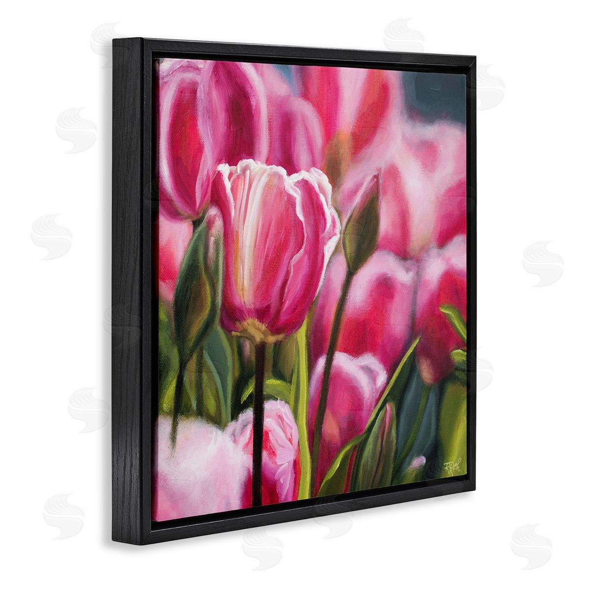 Raquel Roth Pink Tulips Garden Black Floating Frame Canvas Wall Art Print