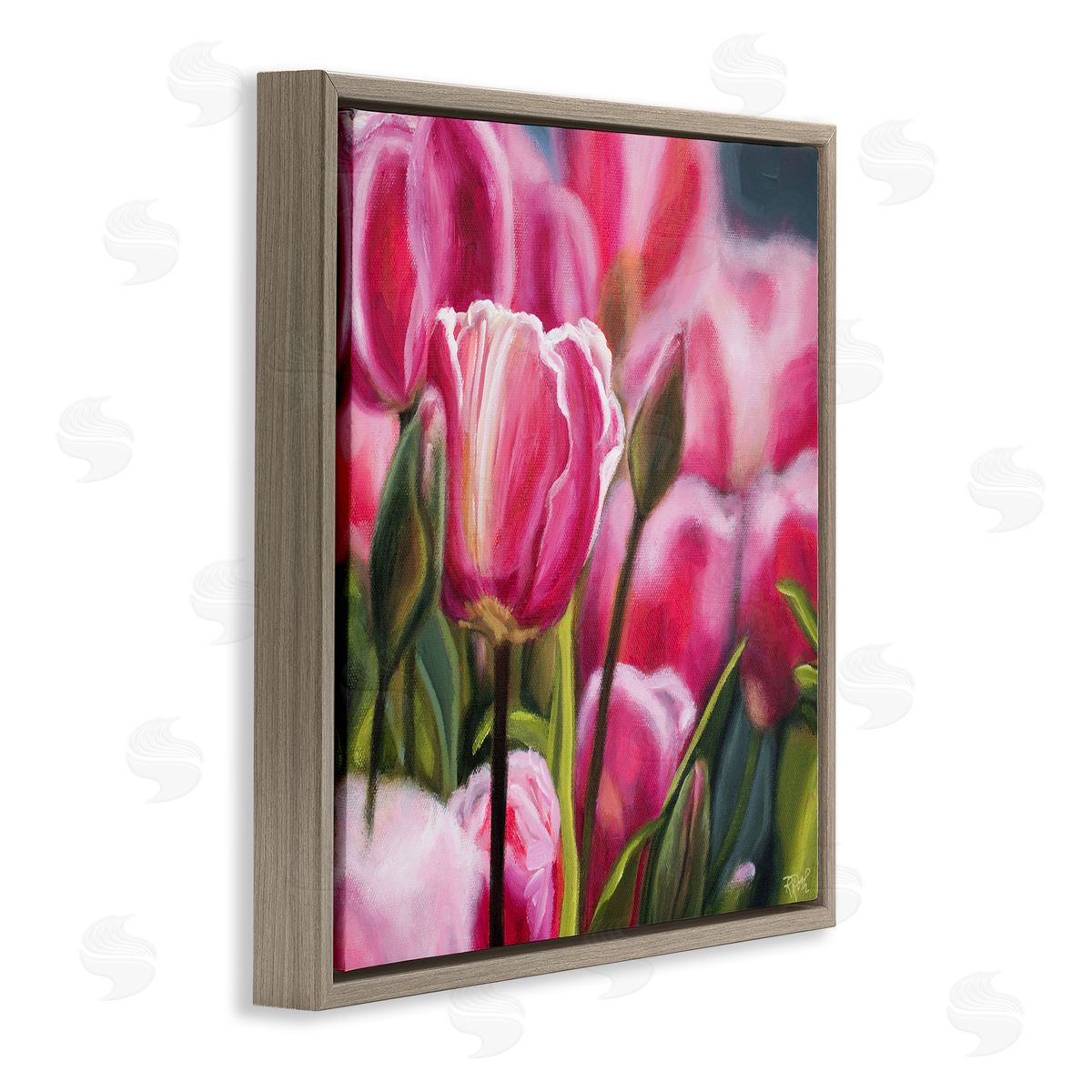 Raquel Roth Pink Tulips Garden Brown Floating Frame Canvas Wall Art Print