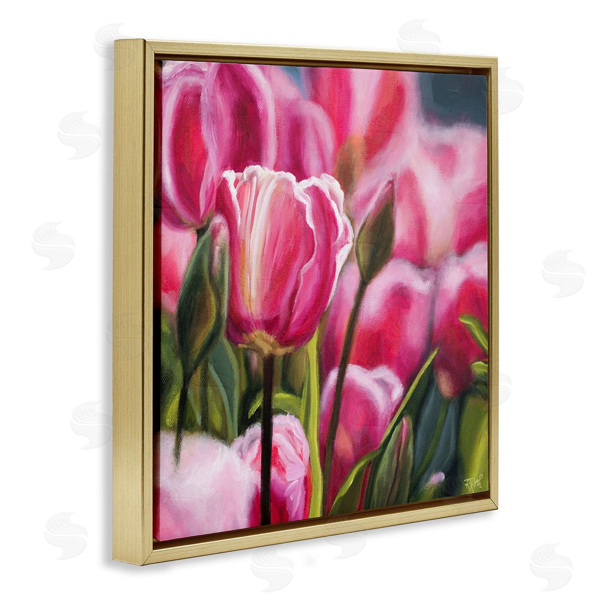Raquel Roth Pink Tulips Garden Gold Floating Frame Canvas Wall Art Print