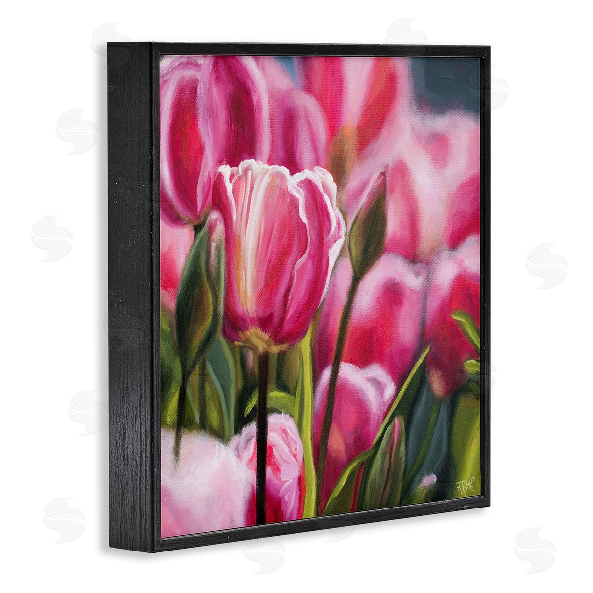 Raquel Roth Pink Tulips Garden Black Framed Giclee Wall Art Print