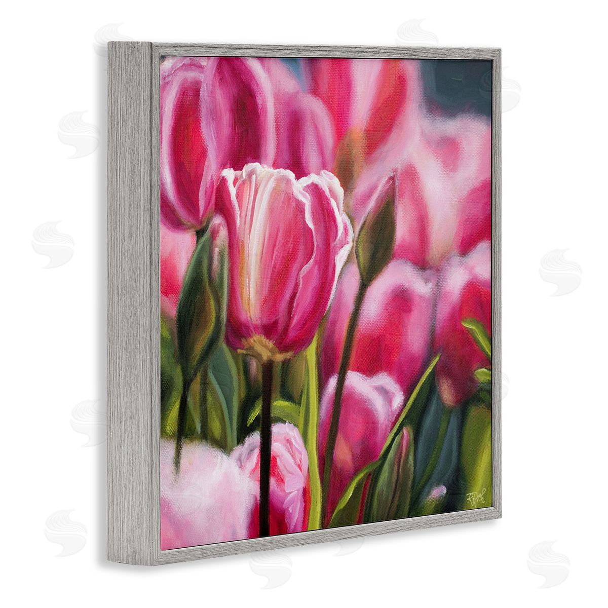 Raquel Roth Pink Tulips Garden Gray Framed Giclee Wall Art Print