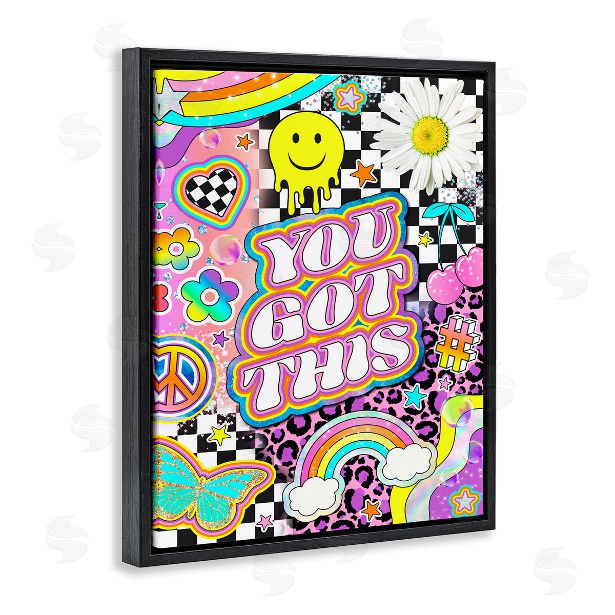 Jess Stempel Groovy You Got This Collage Black Floating Frame Canvas Wall Art Print
