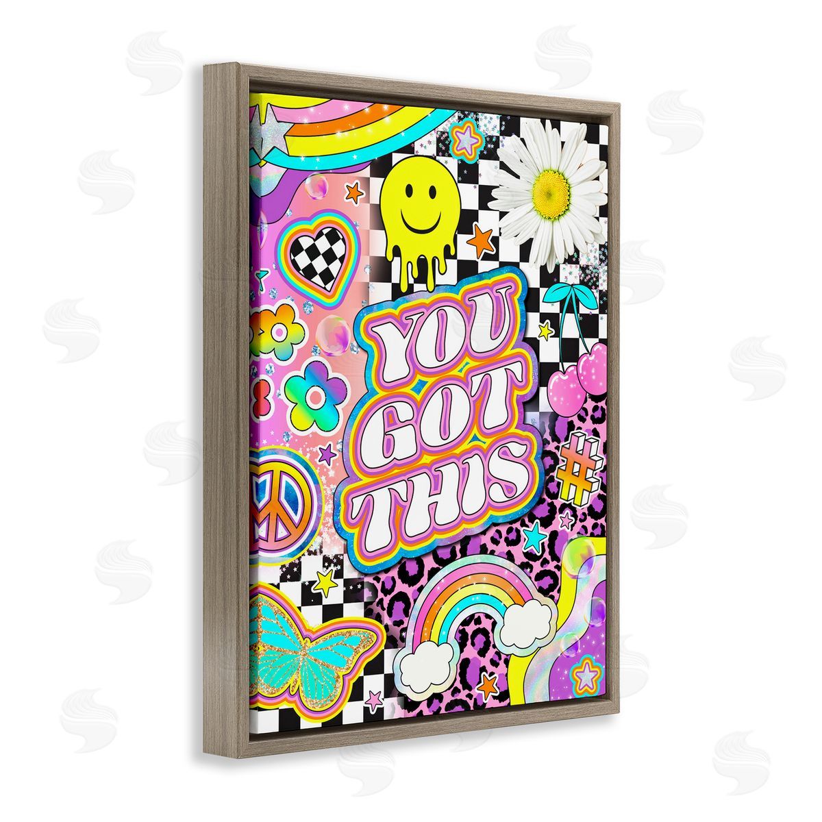 Jess Stempel Groovy You Got This Collage Brown Floating Frame Canvas Wall Art Print