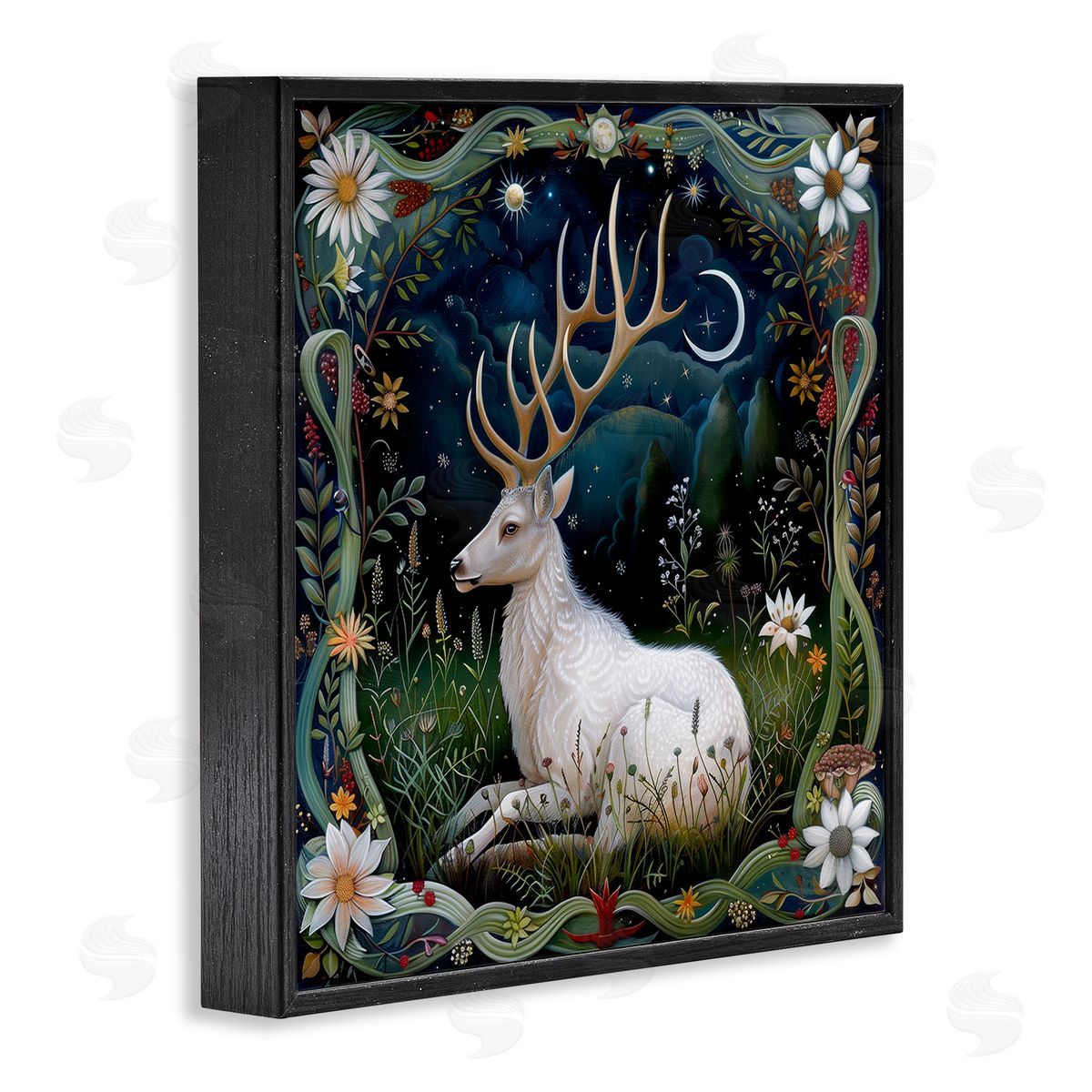The Dutch Lady White Deer Forest Scene Black Framed Giclee Wall Art Print