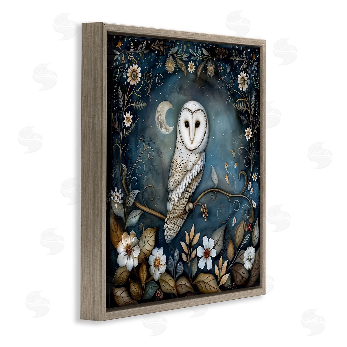 The Dutch Lady White Owl Forest Scene Brown Floating Frame Canvas Wall Art Print