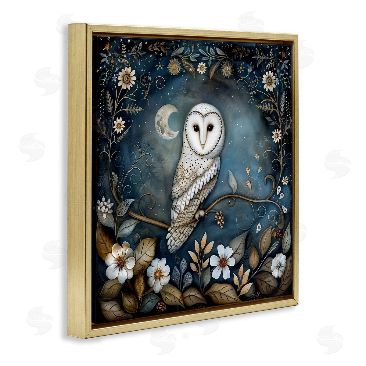 The Dutch Lady White Owl Forest Scene Gold Floating Frame Canvas Wall Art Print