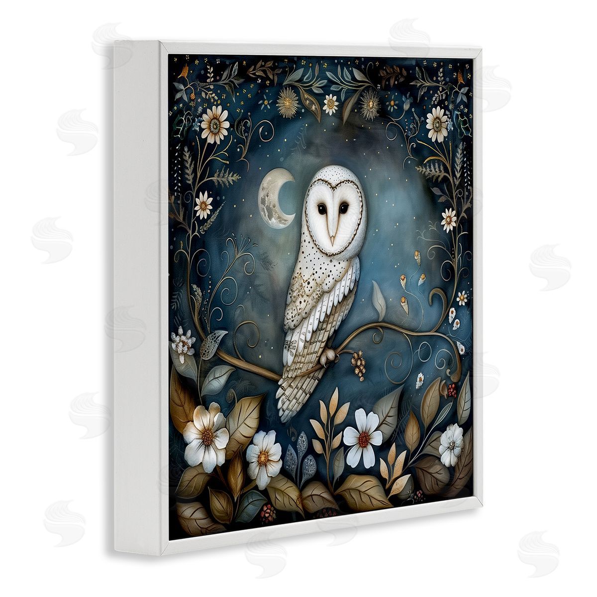 The Dutch Lady White Owl Forest Scene White Framed Giclee Wall Art Print