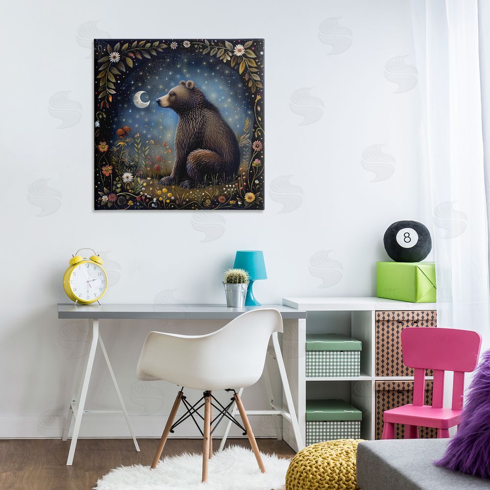 The Dutch Lady Woodland Bear Night Forest Canvas Wall Art Print in Room